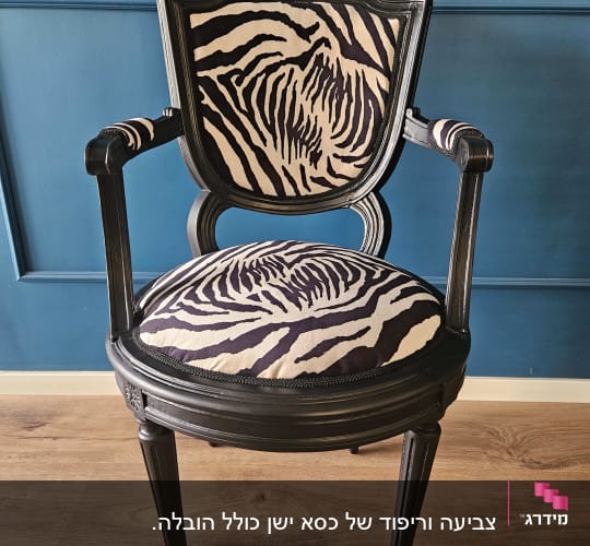 כיסא עם ריפוד זברה על רקע קיר כחול